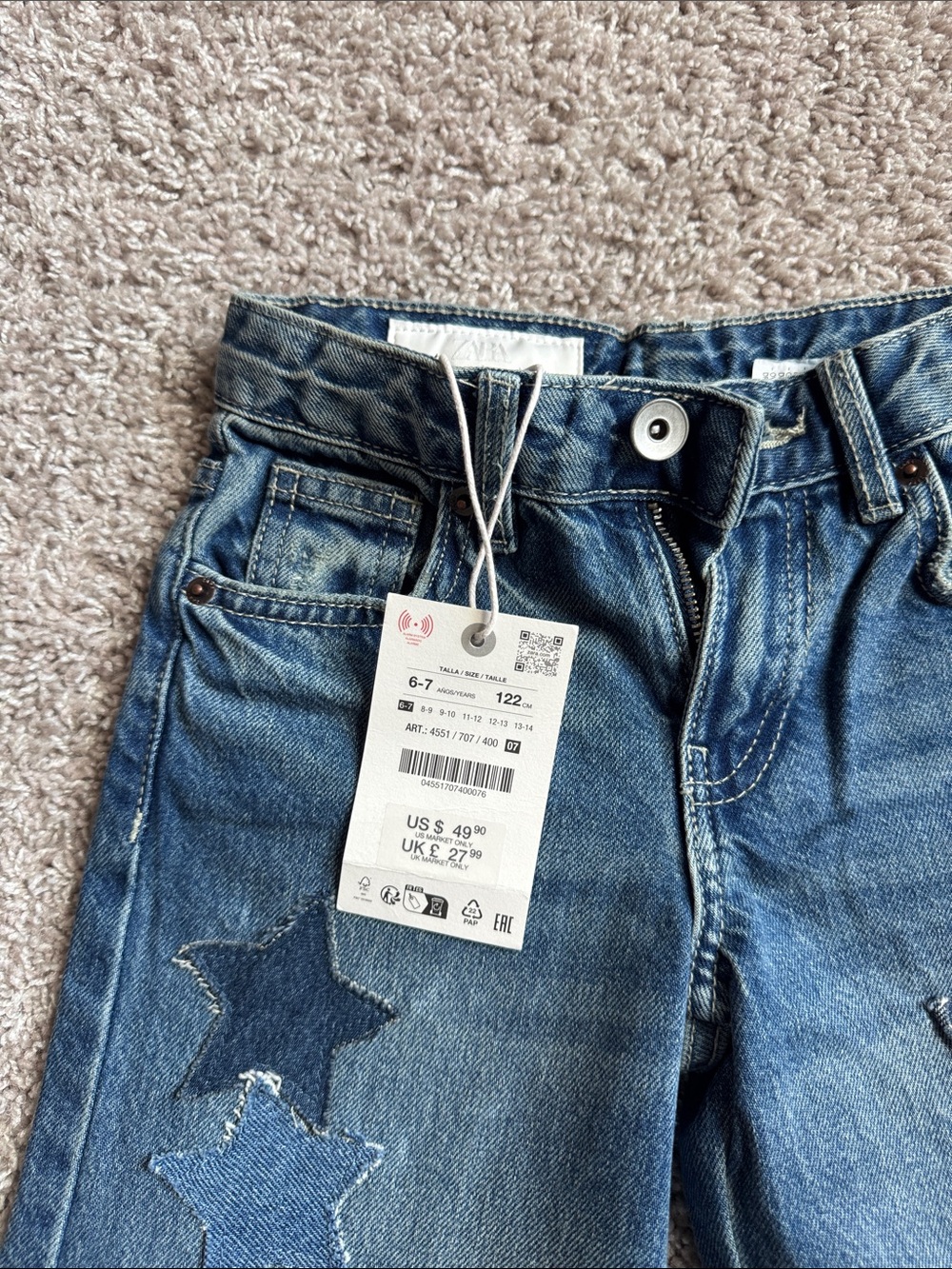 Zara Kids Denim Jeans with Star Patches - Blue - Picture 7 of 10